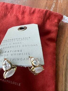 Anthropologie Gold Cuff Earring with Crystal & White Pearl